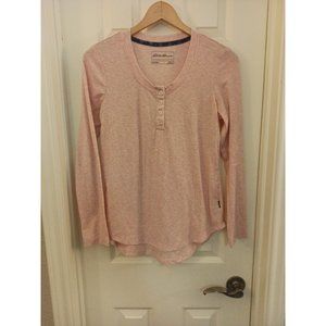 Women's Eddie Bauer Pink Ribbed Henley Sleepwear Long Sleeve Shirt Size Small